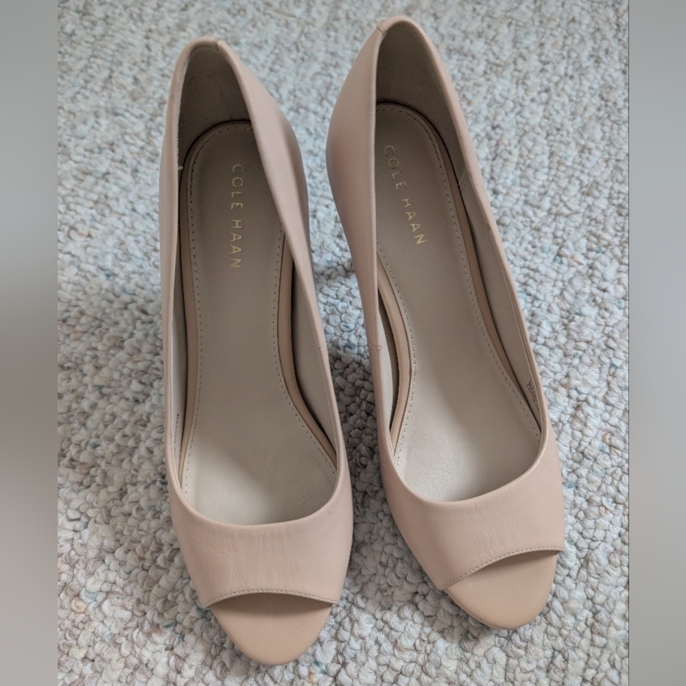 Cole Haan Elegant Nude Peep-Toe Heels - Picture 3 of 8
